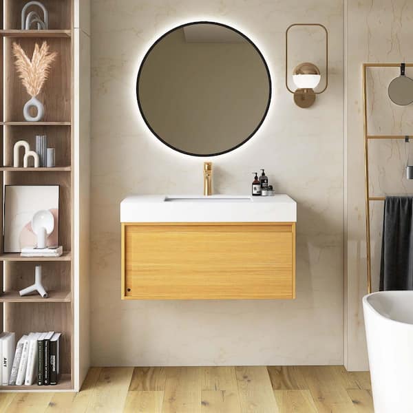 Yingze 36 in. Wall-Mounted Single Sink Light Oak Bath Vanity with