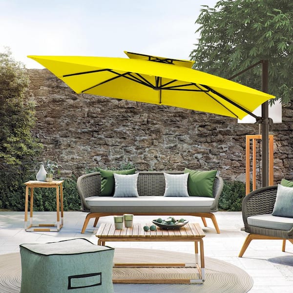 JEAREY 10 ft. Square Cantilever Umbrella Patio Rotation Outdoor Umbrella with Cover in Yellow