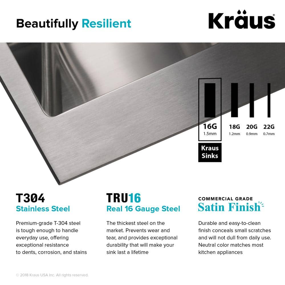 Kraus 33" Satin Stainless Steel Double Bowl Drop-In Kitchen Sink
