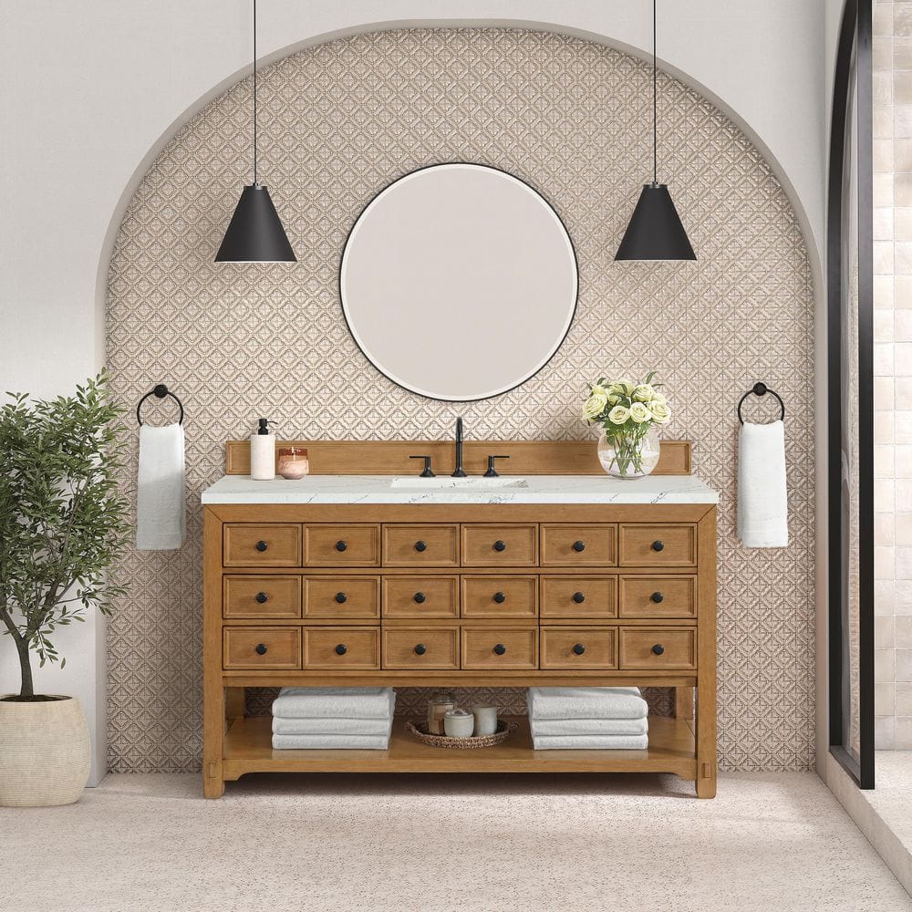 Malibu 60.0 in. W x 23.5 in. D x 35.98 in. H Single Bath Vanity in Amber Birch with Ethereal Noctis Quartz Top price history on PriceWatchPro