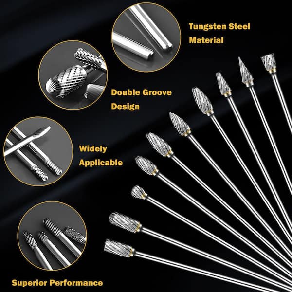 MYWISH 1/8 in. Tungsten Carbide Rotary Bit, Carbide Burr Set