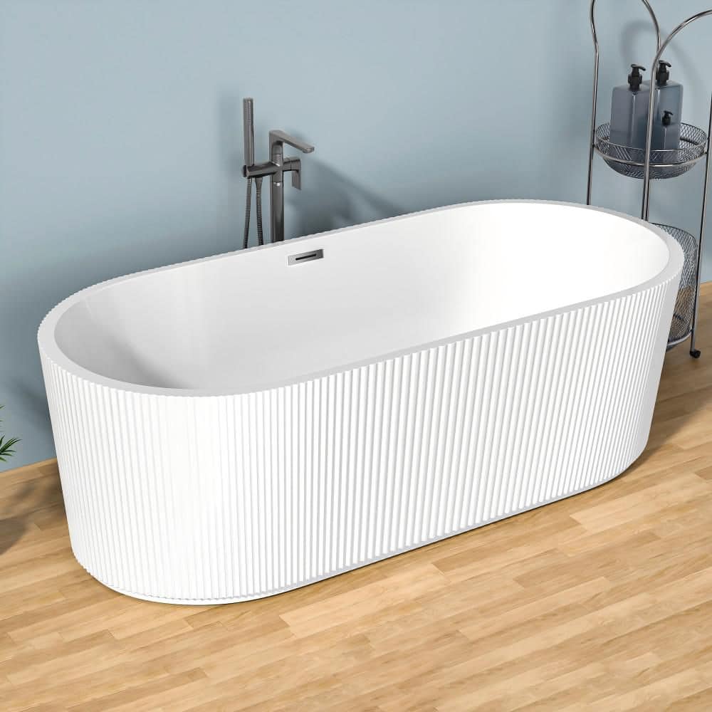 59 in. x 31 in. Acrylic Freestanding Soaking Bathtub with Center Pop-Up Dra