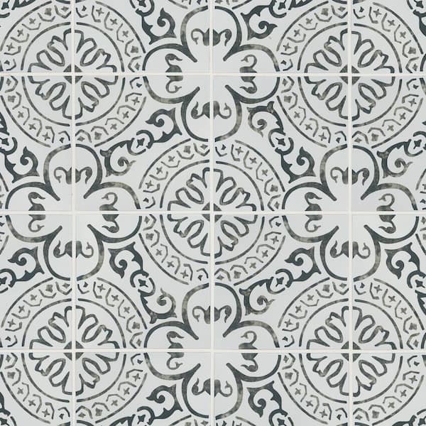 Baroque Stamp 8 in. x 8 in. Matte Porcelain Encaustic Floor and Wall Tile (5.16 sq. ft./Case)