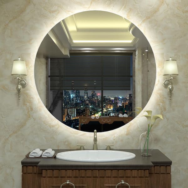 Apmir 32 in. W x 32 in. H Round Frameless Super Bright LED Backlited Anti-Fog Wall Bathroom Vanity Mirror