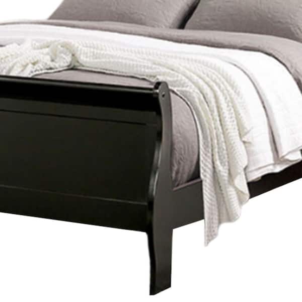 Benjara Ryla Black Queen Wood Frame Sleigh Bed with Panel