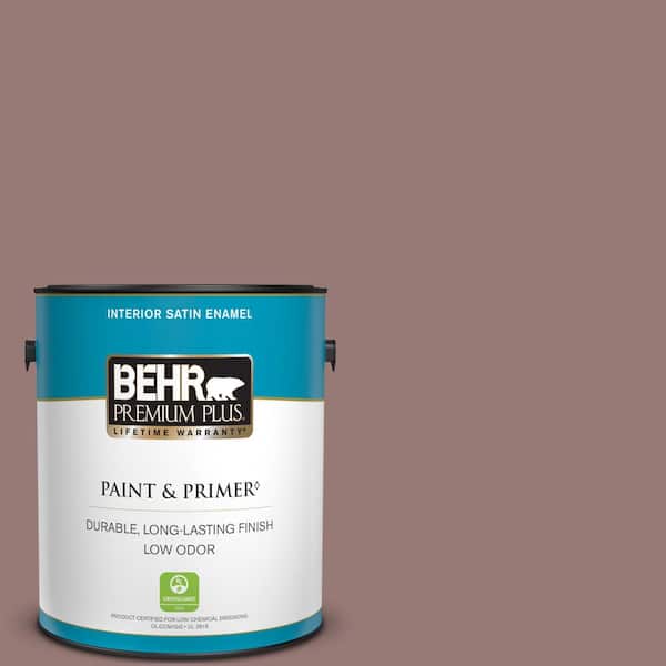 BEHR PREMIUM PLUS 1 gal. #130F-5 Mushroom Basket Satin Enamel Low Odor Interior Paint & Primer