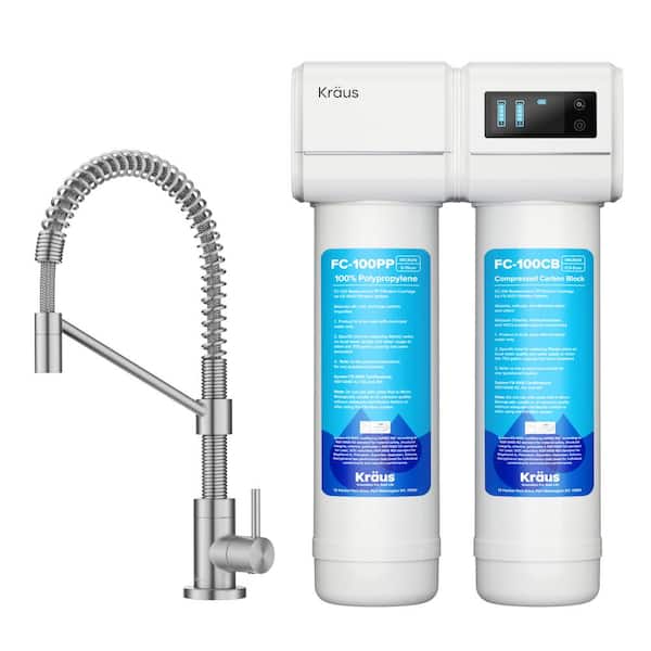 KRAUS Purita 2-Stage Filtration System with Bolden Single Handle Drinking Water Filter Faucet in Spot-Free Stainless Steel
