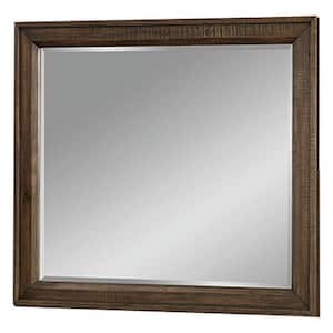 37 in. x 42 in. Modern Style Square Framed Brown Wooden Decorative Mirror