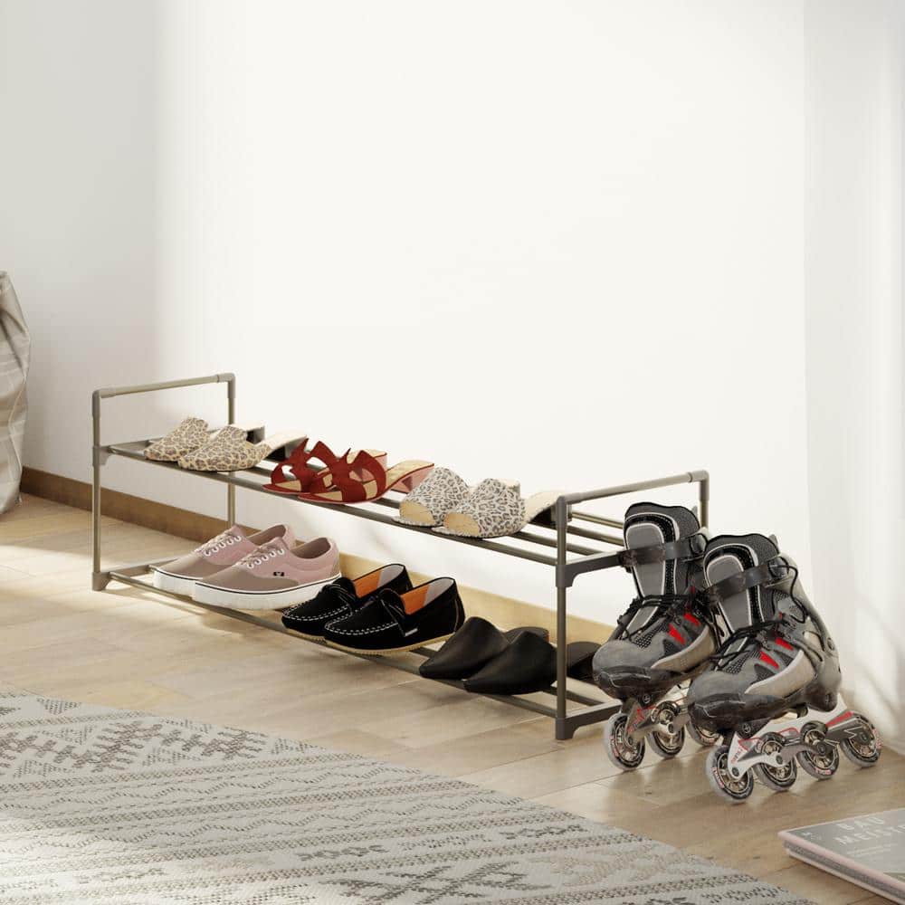 Gray 2-Tier Plastic Shoe Rack Organizer