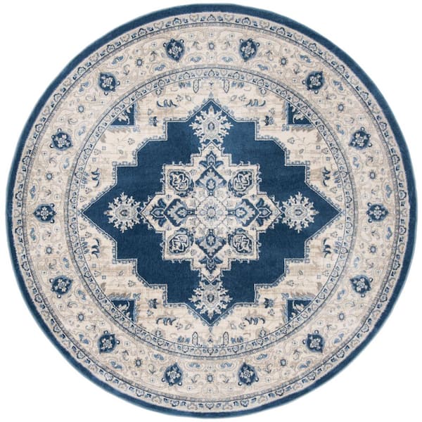 SAFAVIEH Brentwood Navy/Cream 5 ft. x 5 ft. Round Medallion Border Floral Area Rug