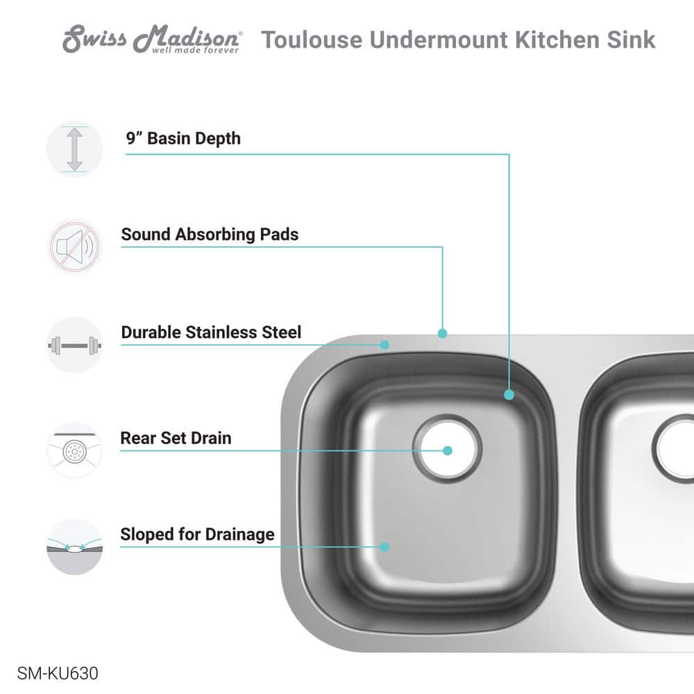 Toulouse 32 x 18 Stainless Steel Dual Basin Undermount Kitchen Sink