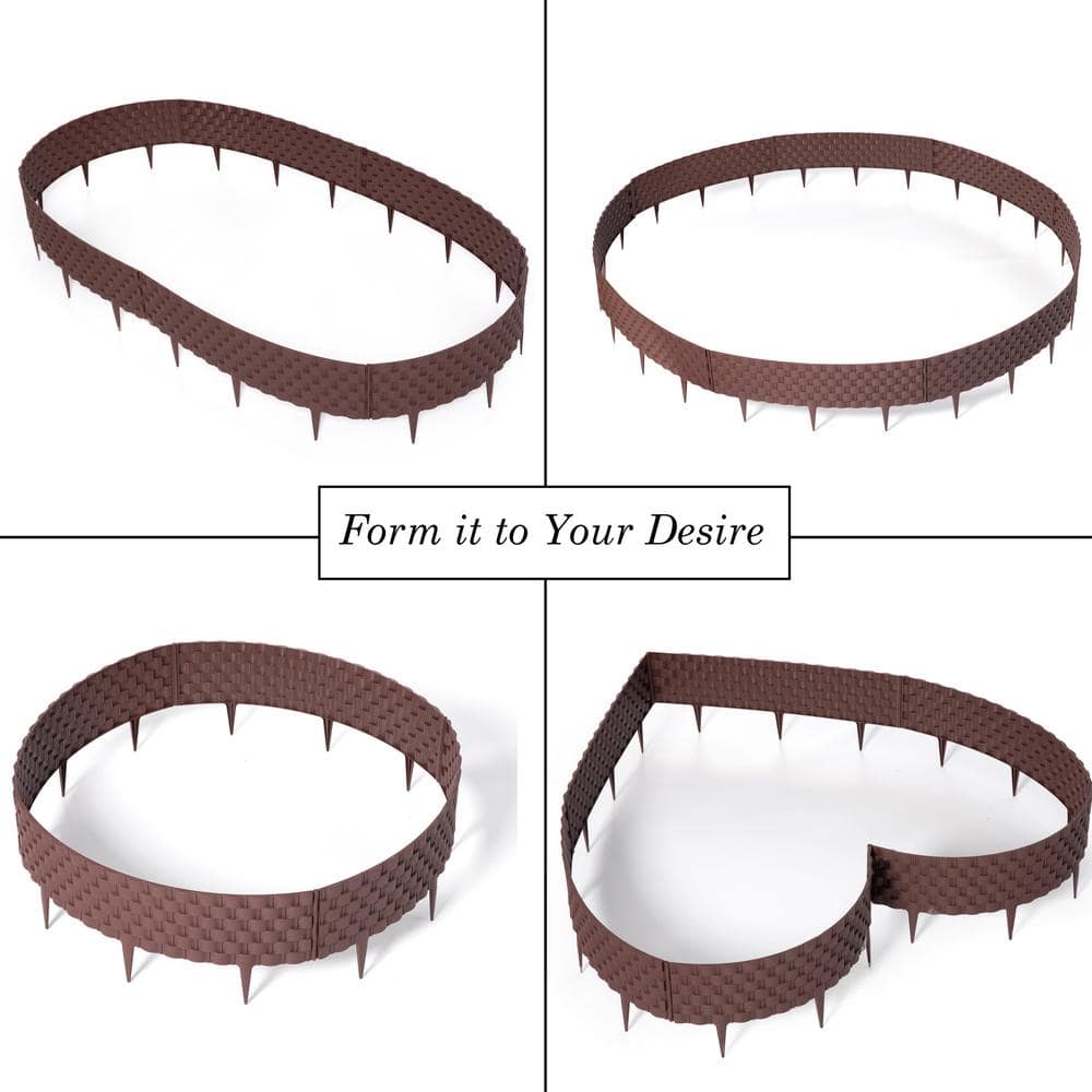 Rich Brown Rattan-Inspired Plastic Garden Edging Set, 8 Pieces
