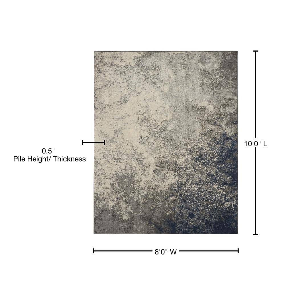 Charcoal Ivory Floral Synthetic 8' x 10' Traditional Area Rug
