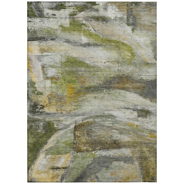 Chantille Machine Washable Indoor/Outdoor Abstract ACN2039 Olive 5 ft. x 7 ft. 6 in. Area Rug