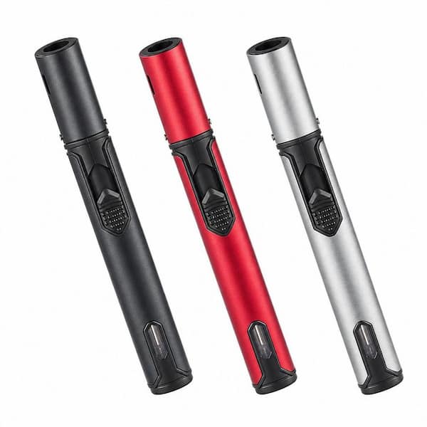 3-Pack Butane Torch Lighters for Grill BBQ Camping, 6 in. Refillable Pen Lighter, Adjustable Jet Flame(Gas Not Included)