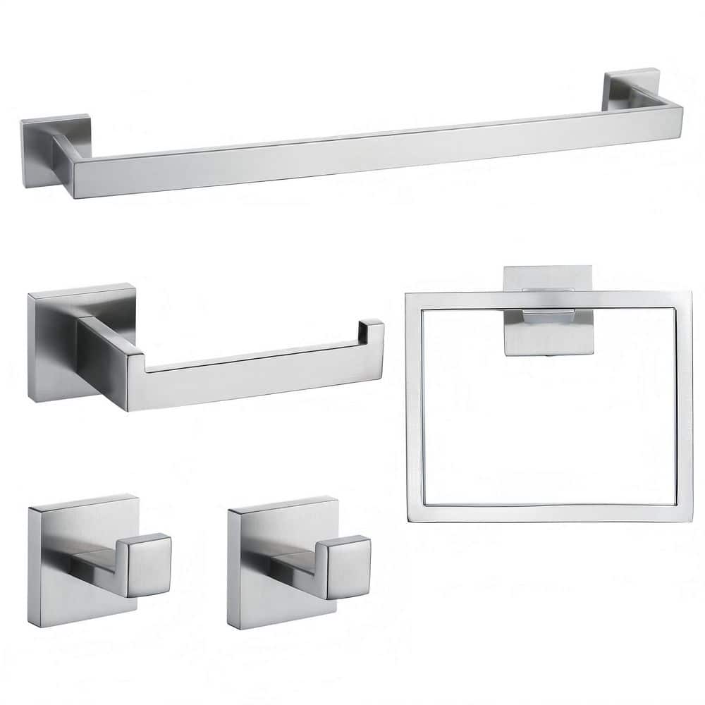 5-Piece Brushed Nickel Towel Racks for Bathroom, Stainless Steel Wall Mount Towel Bar, Towel Hook & Toilet Paper Holder price history on PriceWatchPro