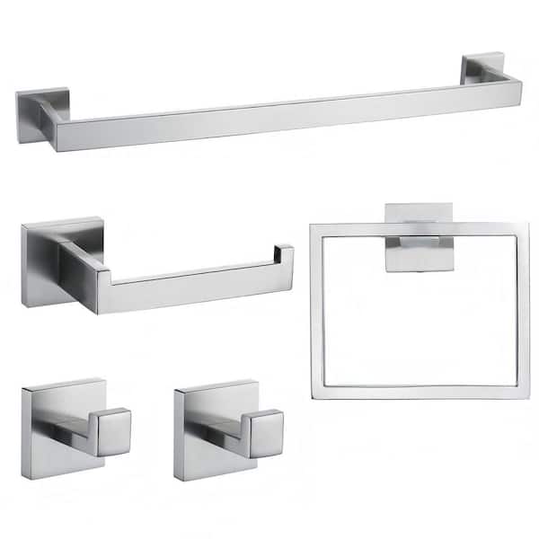 5-Piece Brushed Nickel Towel Racks for Bathroom Stainless Steel Wall Mount Towel Bar Towel Hook and Toilet Paper Holder