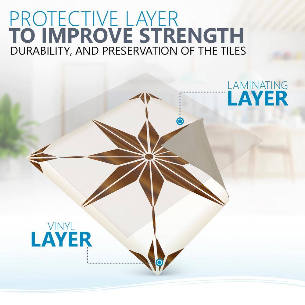 Brown and White Star Shaped Vinyl Peel and Stick Tile Set