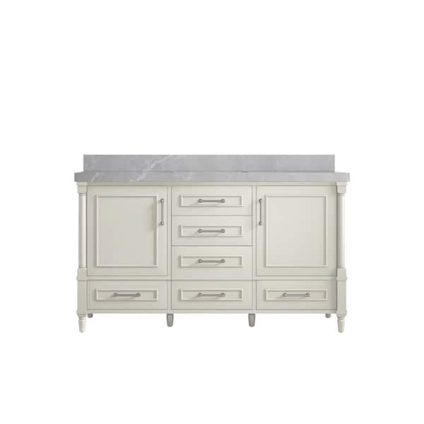 Willow Collections Hudson 60 in. Single Sink Freestanding Alabaster Bath Vanity with Pearl Gray Quartz Top Unassembled