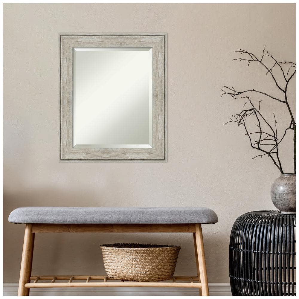 Elegant Full-Length Rectangular Wood Mirror with Silver Crackled Finish