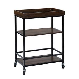 23.20 in. W x 14.60 in. D Brown Wood Kitchen Cart with Shelf; Wheels; Locking Casters