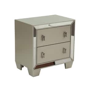 26 in. Platinum and Silver 2-Drawer Wooden Nightstand