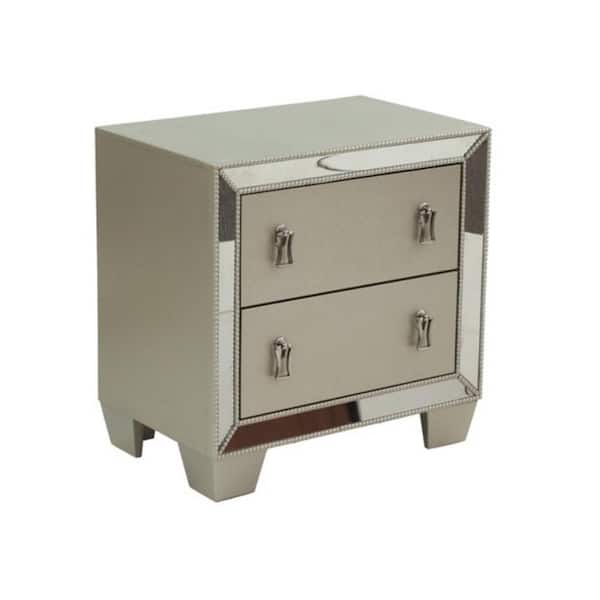 Benjara 26 in. Platinum and Silver 2-Drawer Wooden Nightstand