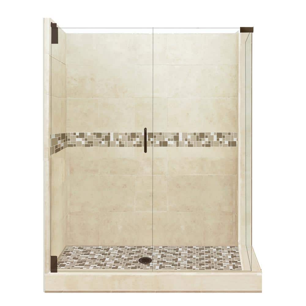 American Bath Factory Tuscany Grand Hinged 36 in. x 42 in. x 80 in. Left-Hand Corner Shower Kit in Brown Sugar and Old Bronze Hardware, Tuscany and Brown Sugar/Old Bronze -  CGH-4236BT-RTOB