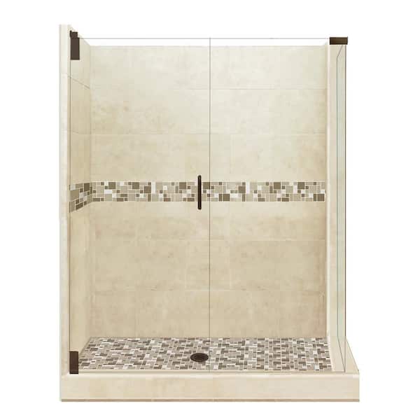 American Bath Factory Tuscany Grand Hinged 36 in. x 42 in. x 80 in. Left-Hand Corner Shower Kit in Brown Sugar and Old Bronze Hardware