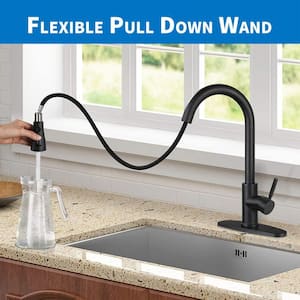 Modern Single-Handle Pull-Down Sprayer Kitchen Faucet with Lead-free in Stainless Steel Matte Black