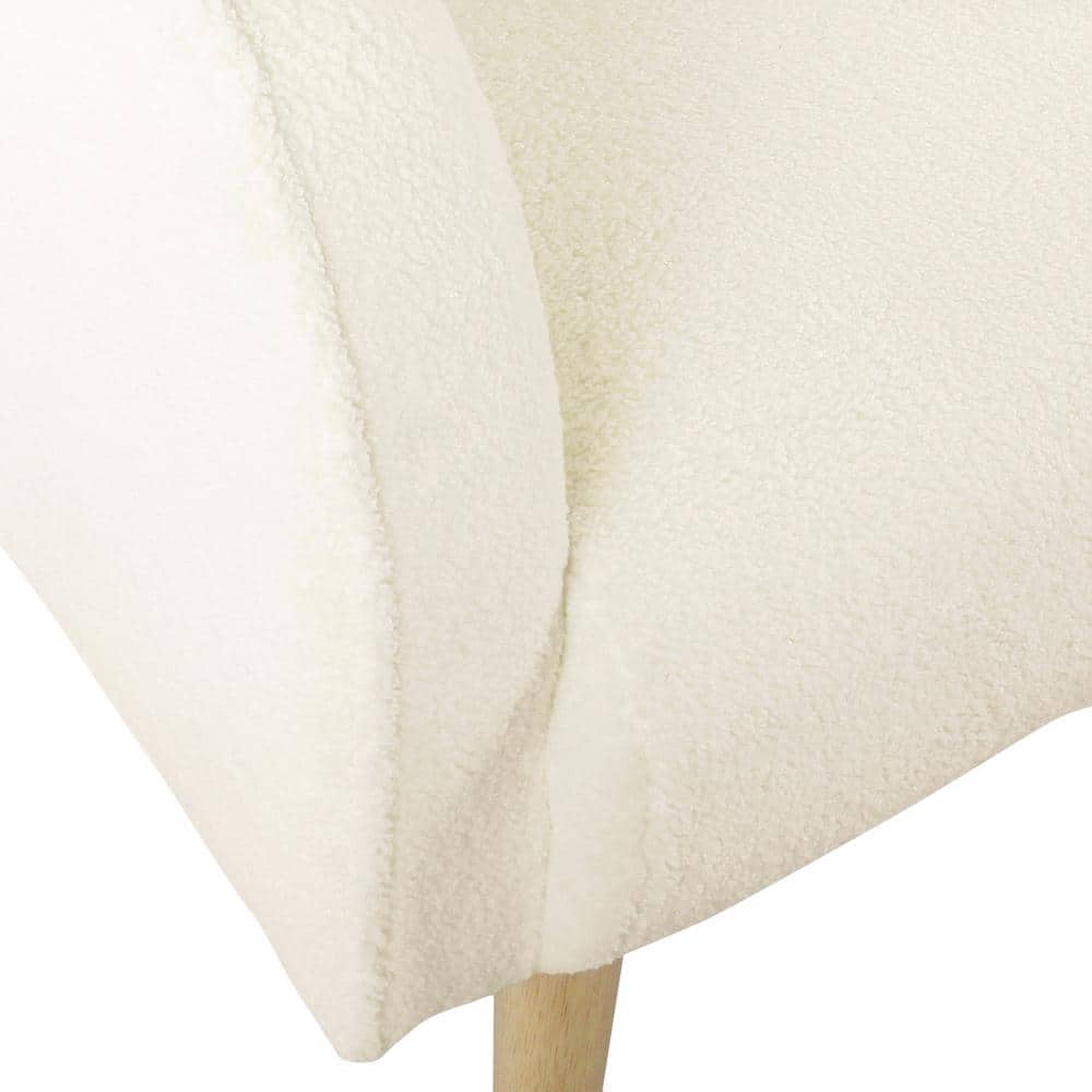 Cozy Sherpa Barrel Accent Chair in Soft Beige with Wooden Legs