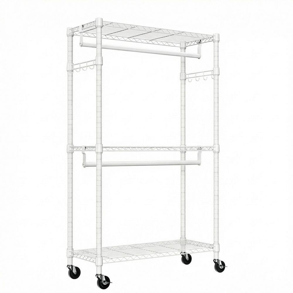 White 3 Tiers Heavy Duty Steel Rolling Clothes Rack with 2 Rods and Side Hooks, 29.5 in. W x 74.5 in. H x 15.7 in. D price history on PriceWatchPro