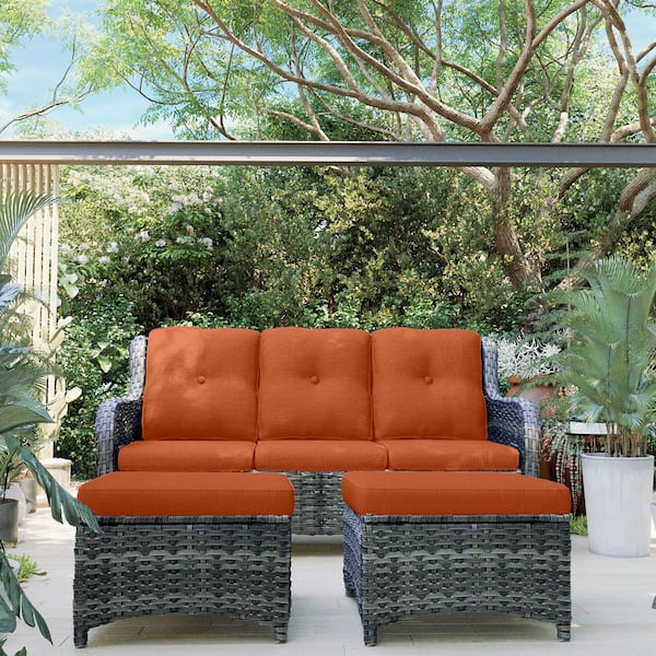 JOYSIDE Wicker Outdoor Patio Sofa Sectional Set with Orange Cushions and  Ottoman M09D-ORG-THD - The Home Depot