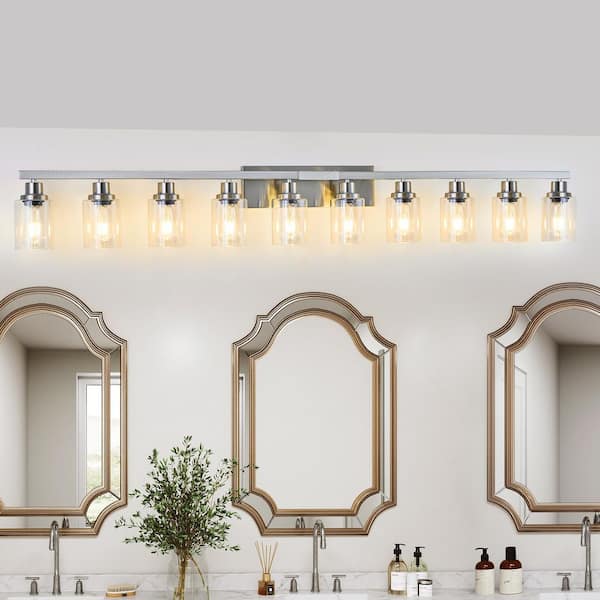 65.35 in. 10-Lights Gold LED Vanity Light Bar Modern Wall Sconce Lamp with Crystal Shade for Bathroom and Mirror