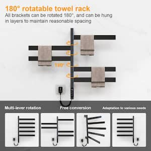 Rotary Model 5-Bar Plug-in 150-Watt Towel Warmer Smart Touch Screen Digital Display High Waterproof Level in Matte Black