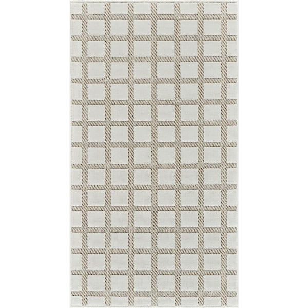 Maise Beige Cream 3 ft. x 5 ft. Modern Checkered Indoor Doormat Area Rug