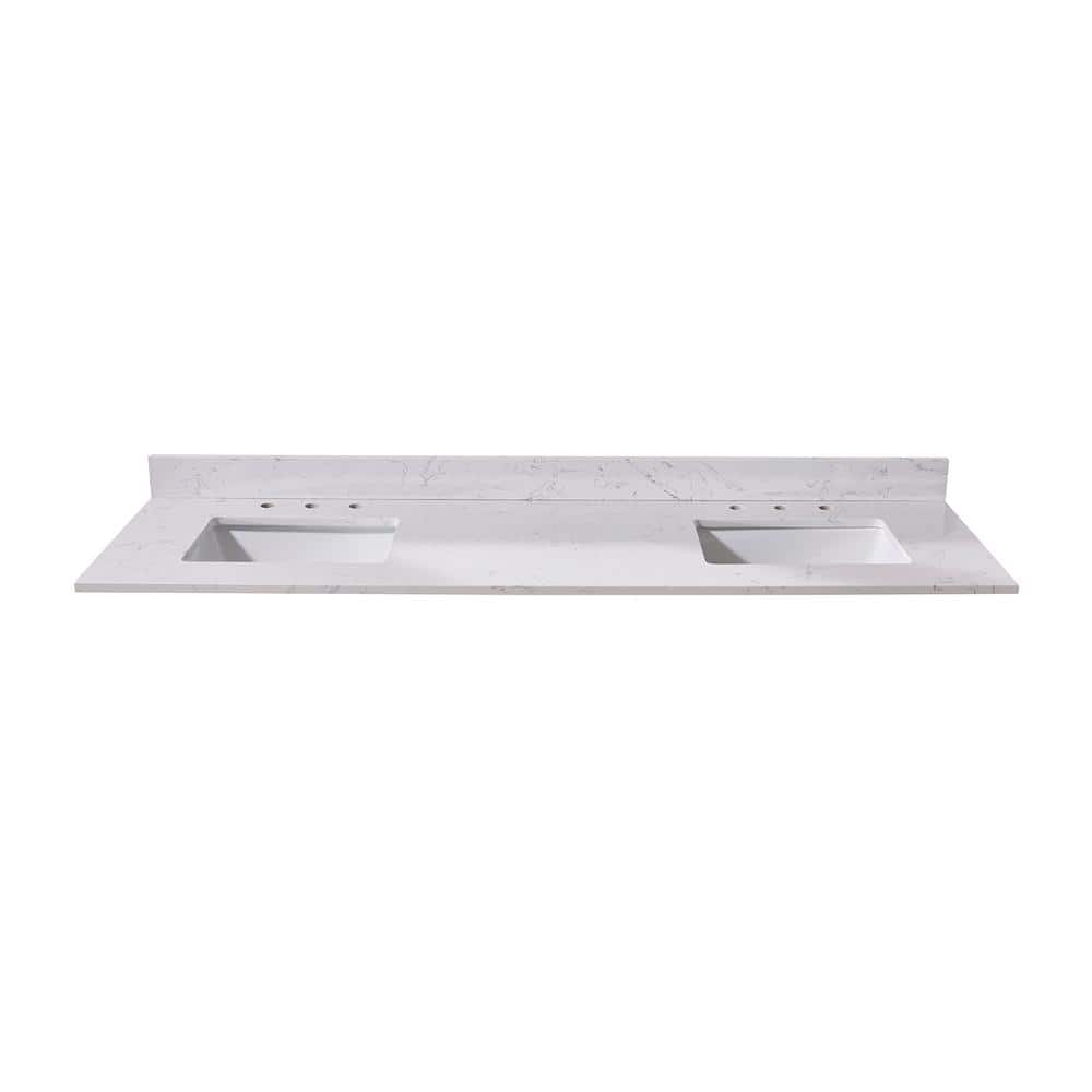 Trento 73" White Composite Stone Double Vanity Top with Sink