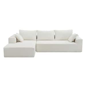 109 in. W Square Arm L Shaped Chenille Modern Sectional Sofa, Minimalist Style Couch, Sleep Sofa in White