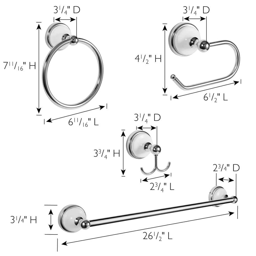 Savannah Polished Chrome and White 4-Piece Bathroom Hardware Set