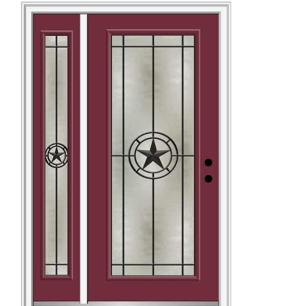 MMI Door Elegant Star 48 in. x 80 in. Left-Hand Inswing Full Lite Decorative Glass Burgundy Painted Fiberglass Prehung Front Door