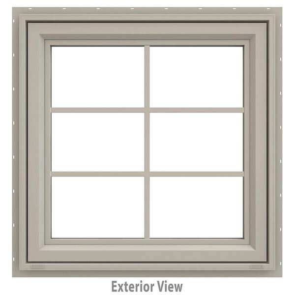 JELD-WEN 29.5 in. x 35.5 in. V-4500 Series Desert Sand Vinyl Awning Window with Colonial Grids/Grilles