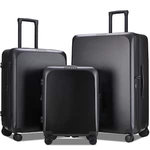 20/24/28 in. Black Luggage Sets with Spinner Wheels, Expandable 3-Piece Luggage Sets, Travel Suitcase Set TSA Approved