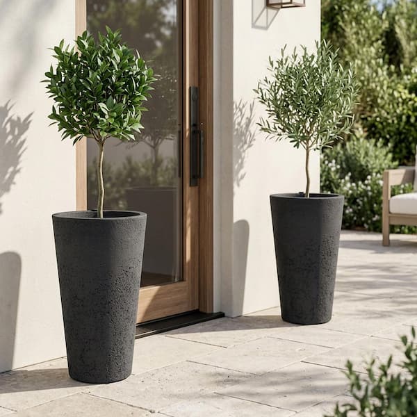 Algreen PRODUCTS 20 in. Tall Crete Planter, Black (2-Pack) 89236