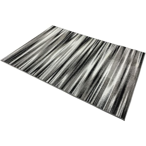 Designer Stripes Gray 5 ft. x 7 ft. Classic Braided Modern Contemporary Polypropylene Rectangular Area Rug