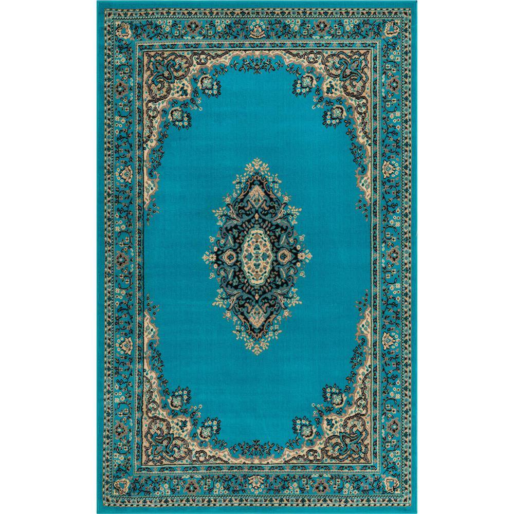 Turquoise Rectangular Medallion Synthetic 5' x 8' Area Rug