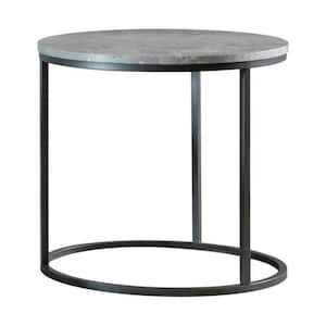 24.8 in. Gray Round Marble end table with Metal Frame