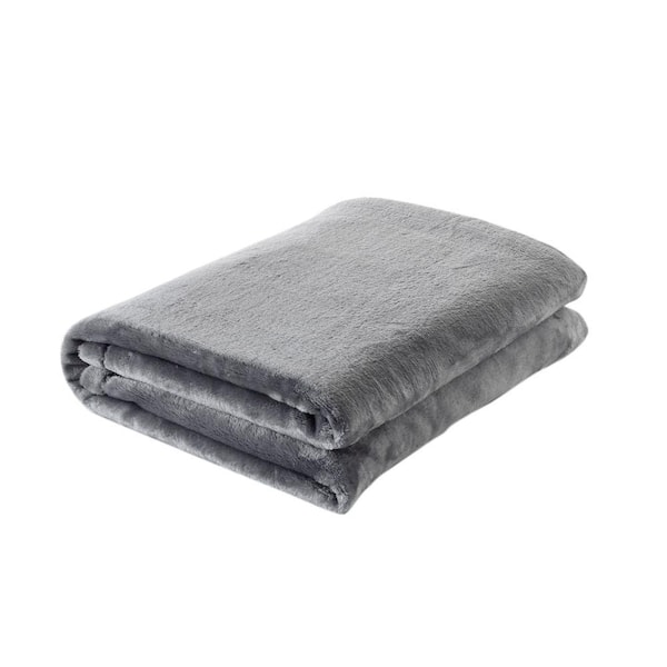 Ottomanson 49 in. W x 61 in. L Grey Solid Polyester Throw Blanket