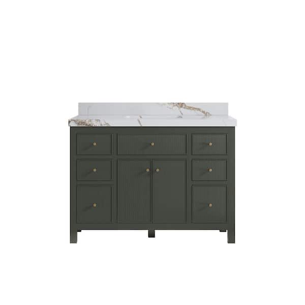 Sonoma 48 in. W x 22 in. D x 36 in. H Single Sink Bath Vanity in Pewter Green with 2" Calacatta Gold Qt. Top