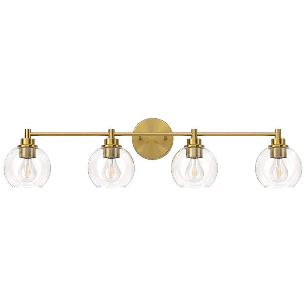 Merra 33.5 In. 4-light Antique Brass Vanity Light With Clear Glass 