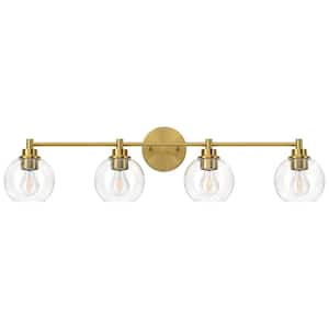 33.5 in. 4-Light Antique Brass Vanity Light with Clear Glass Shade E26 Sockets for Bathroom Bedroom Hallway Living Room